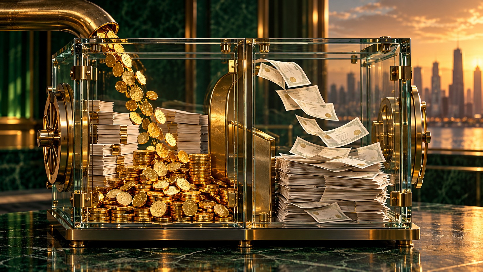 Conceptual vault separating cash payments from accumulating paper loan claims
